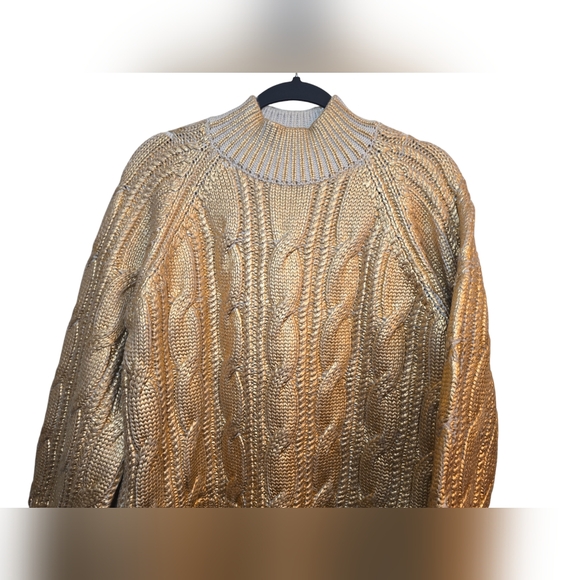 Ted Baker Gold Foil Heavy Knit Sweater, Size Small - Picture 2 of 11